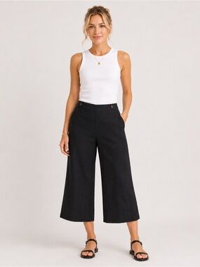 Laura Petites -  Black Linen Blend Wide Leg Cropped Pants -  Size 6